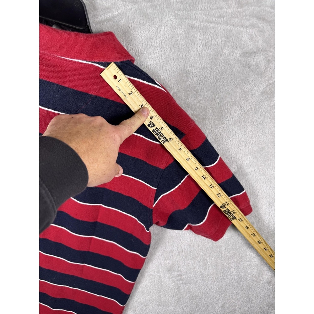 Chaps Ralph Lauren Polo Shirt Mens Large Red Navy Striped Short Sleeve Casual - Picture 7 of 9